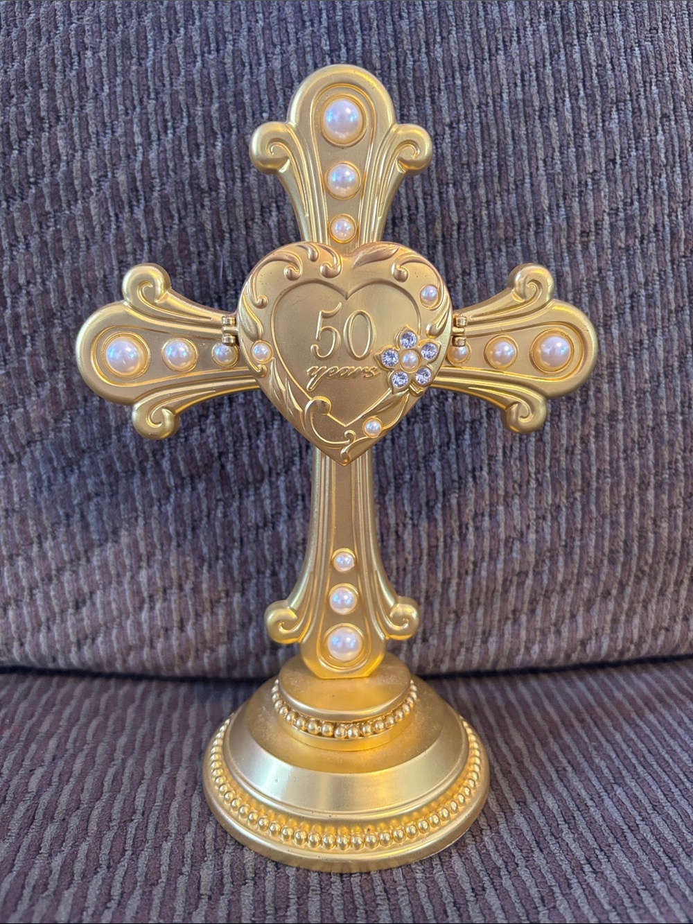 Enesco Gold Pearl-Accent 50th Anniversary Cross Décor